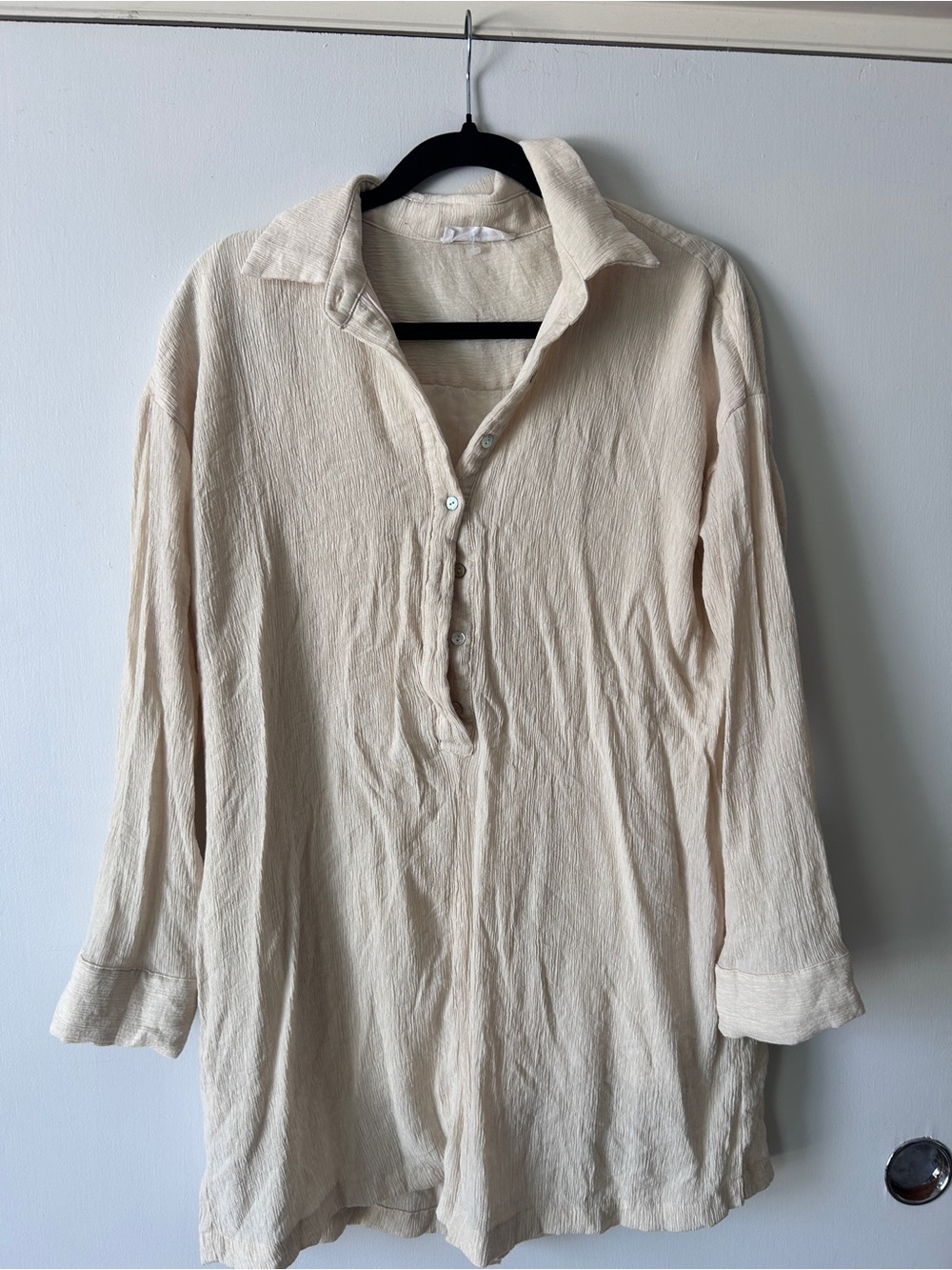 Light Beige Long Sleeve Button Pullover Shirt/ Coverup